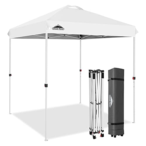 EAGLE PEAK Pop Up Canopy Tent with Wheeled Carry Bag, 8 Stakes, 4 Ropes, Easy Set Up Tent Canopy, 6.6x6.6 ft, White - color: White, size: 6.6x6.6