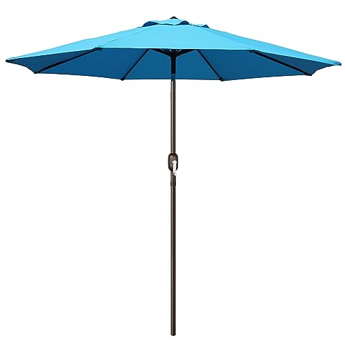 Blissun 9' Outdoor Patio Umbrella, Outdoor Table Umbrella, Yard Umbrella, Market Umbrella with 8 Sturdy Ribs, Push Button Tilt and Crank - color: Light Blue