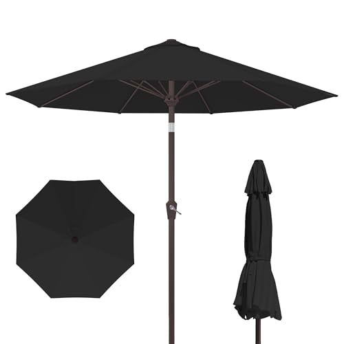 Kingdura 10FT Outdoor Patio Umbrella, Market Table Umbrella with Push Button Tilt and Crank, 8 Sturdy Fiberglass Ribs, UV Protection for Pool, Lawn, Deck, Backyard, Garden (Black) - color: Black, size: 10 Ft