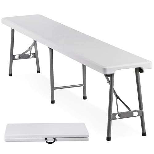 ZENY 6ft Plastic Folding Bench, Portable Outdoor Bench for Picnic Camping Dining Party Garden, Soccer Multipurpose Entertaining Activities, White