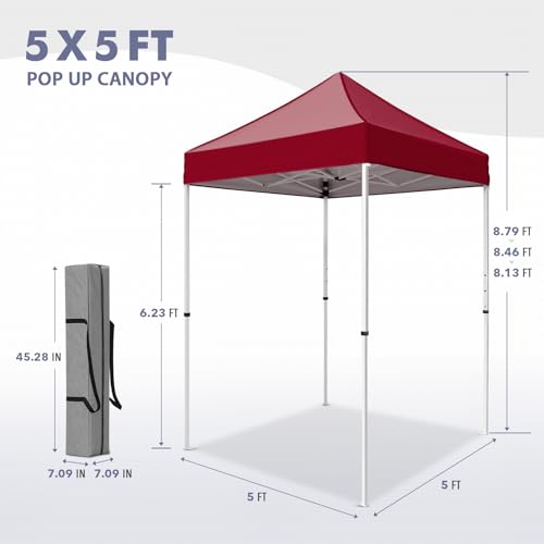 5x5 Pop Up Canopy Tent, Instant Portable Beach Canopy, Outdoor Tent with Carry Bag for Camping, Sports, Tailgating, Events, Burgundy - color: Burgundy, size: W/O Wall