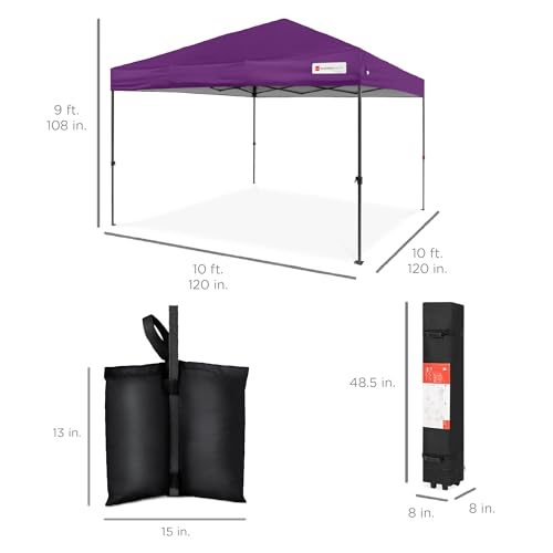 Best Choice Products 10x10ft Pop Up Canopy Tent, Outdoor Shade, 1 Person 1 Minute Set Up, Carry Case, 4 Weight Bags - Amethyst Purple - color: Amethyst Purple, size: 10x10ft