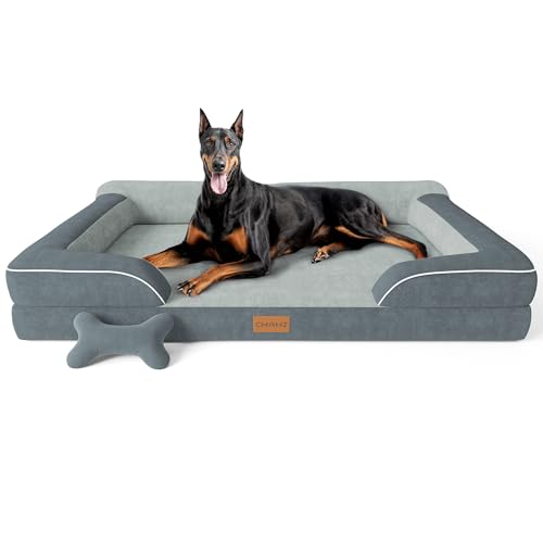 CWAWZ XXL Dog Bed for Extra Large Dogs, Giant Orthopedic Dog Beds with Cooling Gel Memory Foam, Waterproof Pet Bed with Removable Washable Cover, 53" Pet Sofa Bed Velvet with Bone Toy, Dark Gray - color: Dark Grey, size: XX-Large(53"L x 42"W x 9.5"Th)