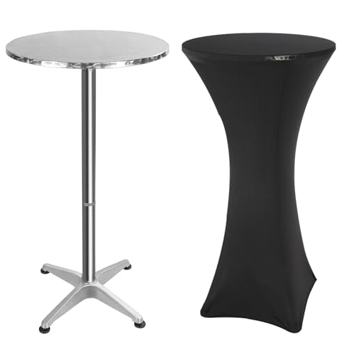 REDCAMP 24" Cocktail Table with Black Cover, Folding Round Bar Table Pub Table with Flip-Up Top for Parties Restaurant, 30" /45" Two Heights Adjustable - color: Black Cover Set, 1, size: 24" Round Table