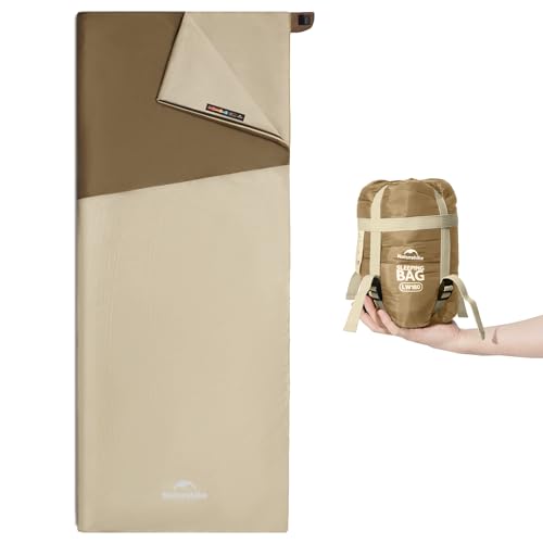 Naturehike Lightweight Compact Sleeping Bag, 59℉/32℉ Envelope Ultralight Backpacking Sleeping Bag Portable, Waterproof with Compression Sack for Cold&Warm, Camping, Traveling, Hiking - color: Brown