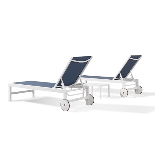 PURPLE LEAF Outdoor Chaise Lounge Chairs Set of 2 White Aluminum Lounge Chair Five-Position Adjustable Chaise with Wheels and Table for Pool Deck Patio, Indigo - color: Indigo, style: Standard Straight-leg