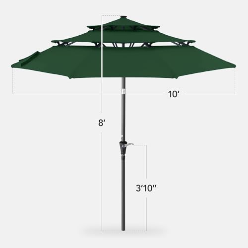 Best Choice Products 10ft 3-Tier Market Patio Umbrella, Outdoor Sun Shade with Tilt, Crank Lift, 8 Ribs for Backyard, Deck, Poolside - color: Green