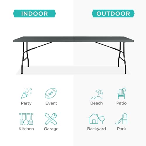 Best Choice Products 8ft Plastic Folding Table, Indoor Outdoor Heavy Duty Portable w/Handle, Lock for Picnic, Party, Pong, Camping - Dark Gray - color: Dark Gray, size: 8ft