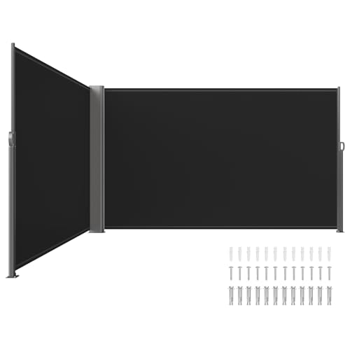 VEVOR Retractable Side Awning, UV 50 71''x 236'' Full Aluminum Rust-Proof Patio Sunshine Screen, 280 g Thicken Privacy Divider & Wind Screen for Courtyard, Balcony, Roof Terraces and Pools, Black - color: Black, size: 71''*236''