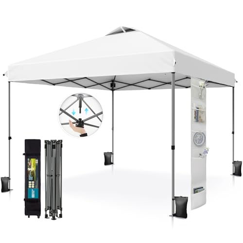 PHI VILLA 10x10 Pop Up Canopy Tent - One Push Setup, Instant Shade Tent with Vented Roof for Beach & Events - Includes Storage Bag, Sandbags, Stakes & Ropes (White) - color: White, size: 10×10 one push