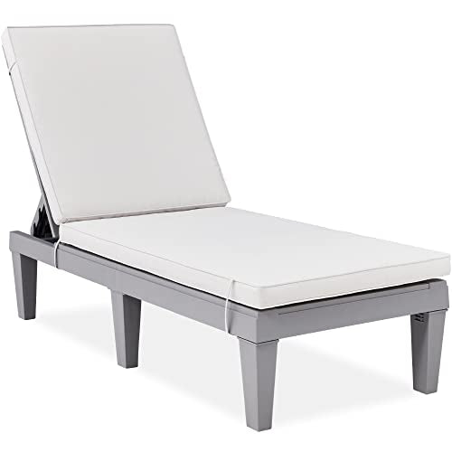 Best Choice Products Outdoor Lounge Chair, Resin Patio Chaise Lounger for Poolside, Backyard, Porch w/Seat Cushion, Adjustable Backrest, 5 Positions, 330lb Capacity - Gray/White Sand - color: Gray/White Sand