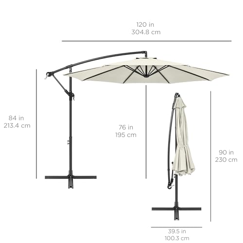 Best Choice Products 10ft Solar LED Offset Cantilever Hanging Market Patio Umbrella, 8 Sturdy Ribs, Easy Adjustment - Ivory - color: Ivory, size: Offset
