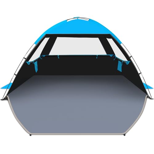 Venustas Beach Tent Sun Shelter for 3/4/6/8 Person, UPF 50+ UV Protection Beach Canopy, Lightweight and Easy Setup Cabana, Portable Shade Tent - color: Dark Shelter-Sky Blue, size: 3 Person