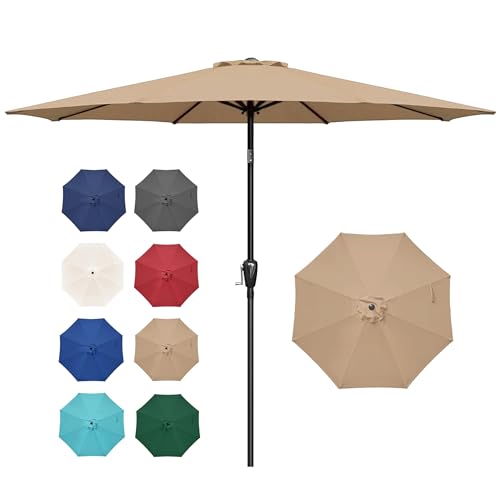 Simple Deluxe 9ft Patio Umbrella Outdoor UV-proof, Table Market Umbrella with Push Button Tilt and Crank, 8 Sturdy Ribs for Garden, Backyard, Pool, Deck, Tan - color: 9ft-Tan Update, size: 9ft