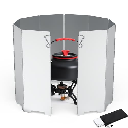 RioRand Folding Ultralight Camping Stove Windscreen Portable Backpacking Stove Windshield, Backpack Windscreen for Butane/Backpacking Stoves Camp Windshield for Outdoor Camping Hiking BBQ (10 Plates) - size: 10 Plates