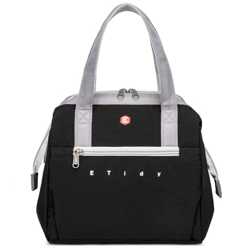 ETidy Fashionable & Lightweight Reusable Lunch Bag Large Capacity Waterproof & Leak Proof Lunch Box Insulated Cooler Lunch Tote For Women Adult To Work Travel Outdoor(Black) - color: Black