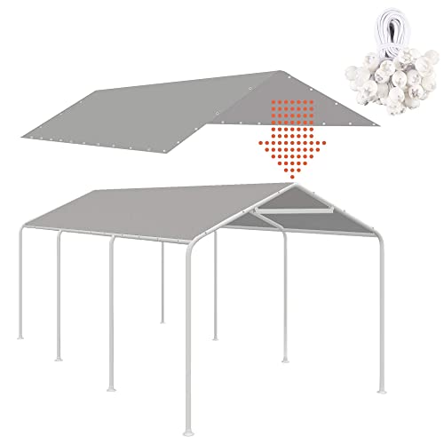 Thanaddo 10 x 20 Ft Carport Replacement Canopy Cover Garage Top Tent Shelter Tarp with Free 44 Ball Bungee Cords,Grey(Only Cover, Frame Not Include) - size: 10x20 grey