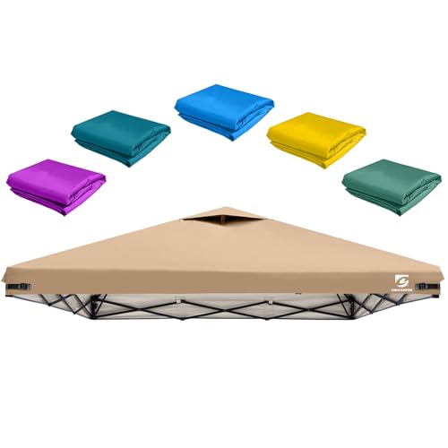 10x10 Pop Up Canopy Replacement Top Cover with Air Vent for Straight Leg Canopy Tent, Waterproof for Outdoor Garden Patio Camping Sun Shade (Khaki) - color: Khaki