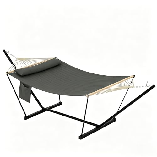 Garvee 2 Person Outdoor Hammock with Stand, Heavy Duty Portable Double Hammock with Balance Rope, MAX 450 LBS Capacity for Patio, Backyard, Garden, Beach - color: Dark Gray, size: Straight Rod Shaped