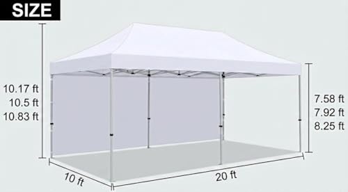 CABIHOME 10X20FT Instant Pop Up Canopy Tent, Beach Tent with One Push Setup, Heavy Duty Canopy Set, Waterproof & UV Protected, Outdoor Canopy for Commercial Events, Camping, Backyard Parties, White