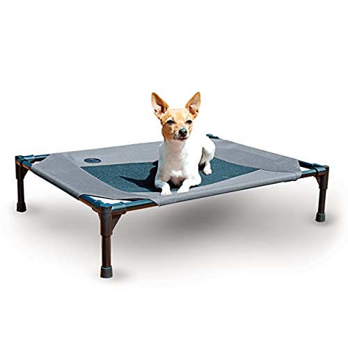 K&H Pet Products Outdoor Elevated Dog Cot, Breathable Cooling Elevated Cot Hammock Pet Bed for Medium Dogs, Washable Mesh Cover, Raised Metal Frame, Collapsible, Portable - Medium 32 X 25in Gray - color: Gray/Black Mesh, size: Medium 32"L x 25"W