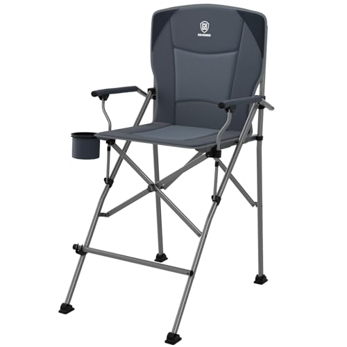 EVER ADVANCED Tall Camping Folding Chair 31", Portable Directors Chair, Bar Height Camping Chair with Carry Bag and Footrest, Armrest, Heavy Duty Supports 300 Lbs Grey - color: Grey, style: Fabric
