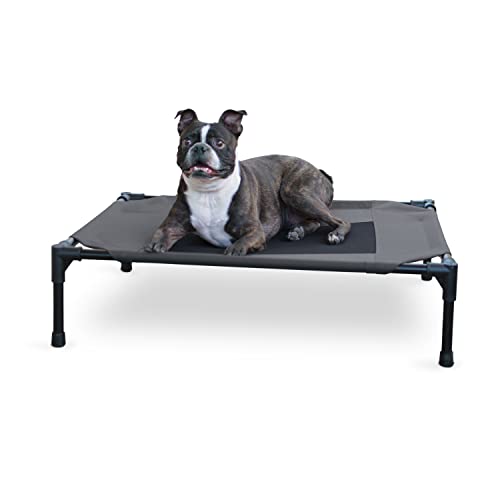 K&H Pet Products Outdoor Elevated Dog Cot, Breathable Cooling Elevated Cot Hammock Pet Bed for Medium Dogs, Washable Mesh Cover, Raised Metal Frame, Collapsible, Portable - Medium 32 X 25in Charcoal - color: Charcoal/Black Mesh, size: Medium 32"l X 25"w