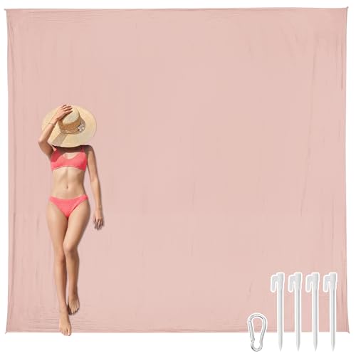 AlphaBeing Beach Blanket Waterproof Sandproof, Extra Large Beach Mat for 1–8 Adults, Oversized Picnic Blanket with 4 Stakes & Storage Bag, Essential Beach Gear for Travel - color: Pink, size: 79“×83”