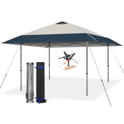 Explore Land 13x13 Pop Up Canopy with One Push Setup Heavy Duty Outdoor Sun Shade Tent for Beach,Camping,Events,Parties(Beige & Navy) - color: Beige & Navy, size: 13x13ft