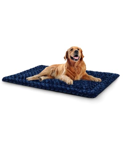 Washable Dog Bed Mat Reversible Dog Crate Pad Soft Fluffy Pet Kennel Beds Dog Sleeping Mattress for Large Jumbo Medium Small Dogs, 41 x 27 Inch, Blue - color: Blue, size: 41.00" x 27.00" x 1.50"