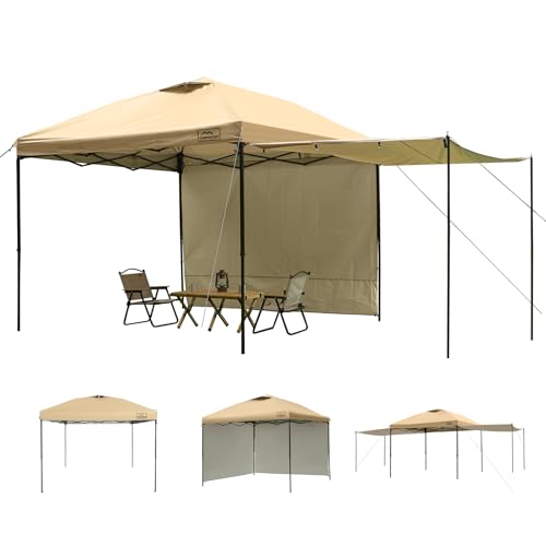 KAMPKEEPER 10x10 Easy Pop Up Canopy Tent with Sidewalls, Instant Outdoor Shade Shelter with Removable 10FT Sun Walls, Quick Setup Waterproof and UV-Resistant for Patio (Khaki, 10x10FT with 2 sidewall) - color: Khaki, size: 10x10ft With 2 Sidewall