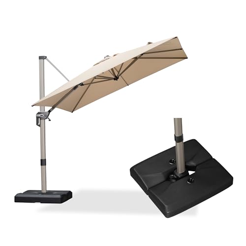 PURPLE LEAF Patio Umbrella with Base Included, 8ft Outdoor Aluminum Cantilever Umbrella with 360° Rotation, Champagne Offset Umbrella for Outdoor Garden Pool, Beige - color: Beige, size: 8' x 8'