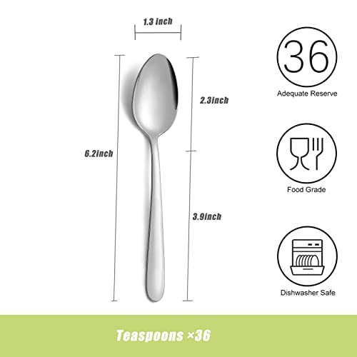 36 Pieces Teaspoons Set, 6.2 Inches Stainless Steel Teaspoons Silverware, Small Spoons, Mirror Polished & Dishwasher Safe, Tea Spoons Suitable for Home, Kitchen and Restaurant - color: Chrome