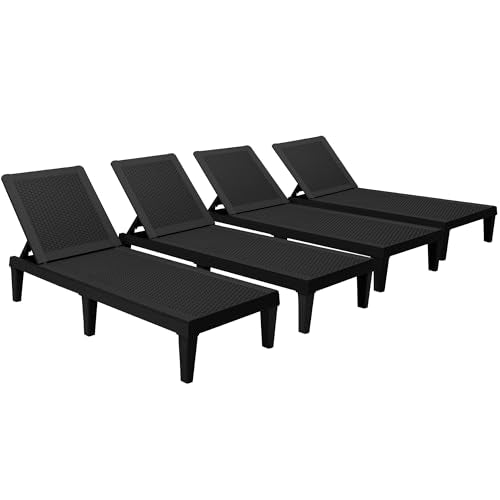 Devoko Outdoor Chaise Lounge Chair Set of 4 for Outside Pool Patio, Adjustable Waterproof Easy Assembly Chaise Lounge Outdoor (Black, Set of 4) - color: Black, size: Rattan-like 4 Pack