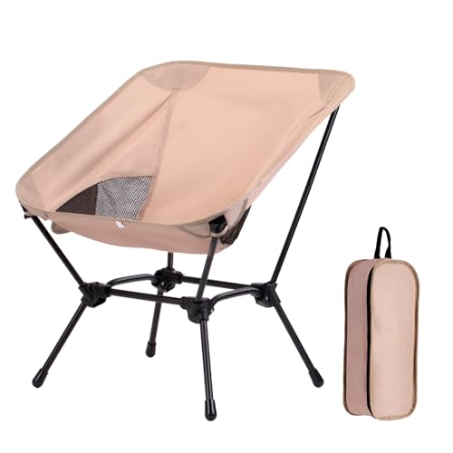 Ultralight Folding Camping Chair, 2-in-1 Height Adjustable, Square Frame for Stability, Quick Setup for Hiking Beach Fishing Motorcycle Travel - color: Khaki - Low Back