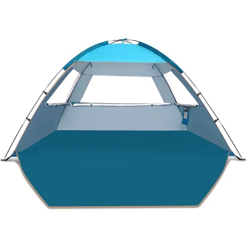 COMMOUDS Beach Tent Sun Shade for 3/4/6/8 Person, UPF 50+ Beach Sun Shelter Canopy Tent, Lightweight, Easy Set Up and Carry - color: Blue, size: 3 Person