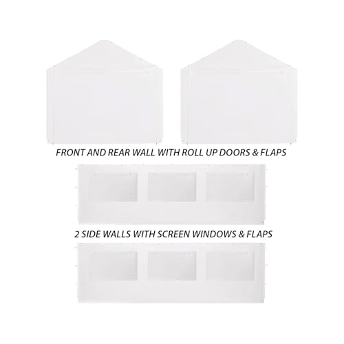 King Canopy 10ft x 20ft Canopy Enclosure Sidewall Kit w/Flaps and Screens, 2 Sides w/Screen, 2 Zippered Ends, 50 Ball Bungees, Fits 10ft 8in x 20ft Frame, Frame and Cover not Included, White