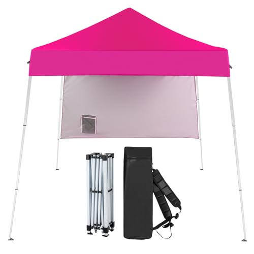 VINGLI 6x6 ft Pop Up Canopy Tent, Outdoor Small Canopy Tent with Backpack, Patio Pop Up Gazebo Slant Leg Canopy with 1 Sidewall, Portable Easy Up Canopy (Pink) - color: Pink, size: 6x6