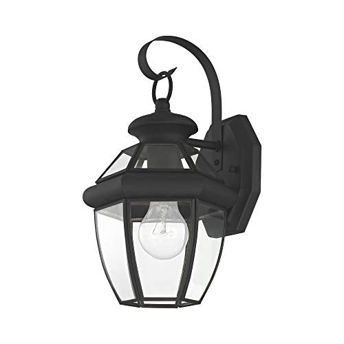 Livex Lighting 2051-04 Monterey 1 Light Outdoor Black Finish Solid Brass Wall Lantern with Clear Beveled Glass - color: Black