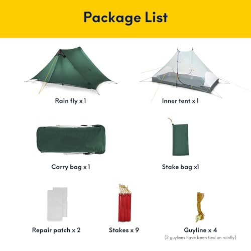 LANSHAN Ultralight Tent 3-Season Backpacking Tent for 1-Person or 2-Person Camping, Trekking, Kayaking, Climbing, Hiking - color: 2-person, dark green