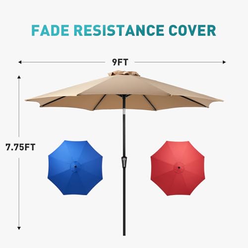 OLIXIS Patio Umbrella with Tilt and Crank Button & Sturdy Ribs Waterproof, Patio Table Umbrella Perfect for Poolside, Terrace, Beach and Outdoor Restaurant - color: Khaki, size: 7.5FT