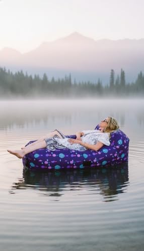 Inflatable Lounger with No-Pump Setup, Floating Portable Air Chair, Ripstop Polyester, Stability Peg for Beach, Camping, Festivals, Tailgating (Leaf) - style: Leaf