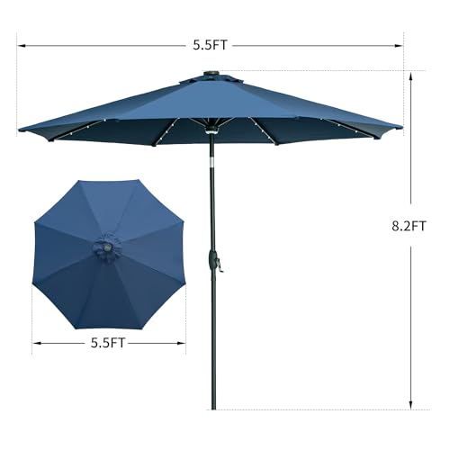 GDY 10Ft Patio Umbrella, Table Umbrella with 40 LED Lights, Outdoor Umbrellas for Patio, with Tilt and Crank, Center Light, for Garden, Deck, Backyard, Pool, and Beach. - color: Navy Blue