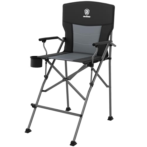 EVER ADVANCED Tall Camping Directors Chair with Cup Holder 31", Bar Height Folding Chair for Camping, Sports with Carry Bag, Mesh Pockets and Footrest, Heavy Duty 300 lbs, Black - color: Black, style: Fabric