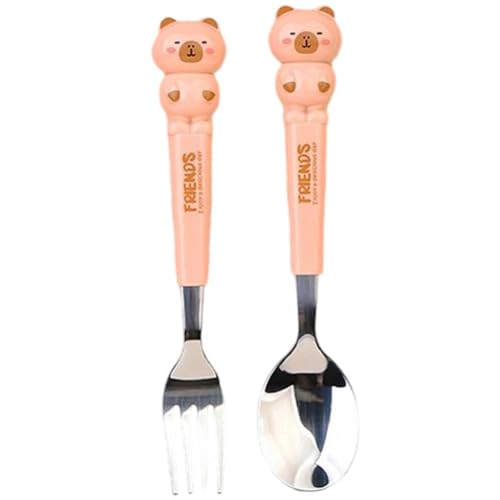Capybara Spoon and Fork Set, Camping Utensils Cartoon Capybara Kids Dinnerware Student School Ladle Cutlery Portable Children Tableware