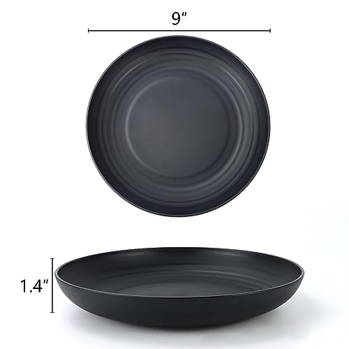 Homienly Deep Dinner Plate Set of 12 - Alternative to Plastic - Microwave & Dishwasher Safe - Wheat Straw Construction - Unbreakable - Ideal for Kids (Black, 9 inch) - color: 12 PCS Black, size: 9 IN