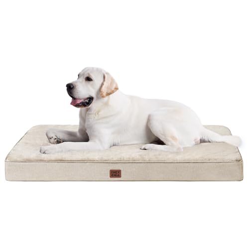 EHEYCIGA Waterproof Dog Bed Memory Foam 41x27, Orthopedic Dog Beds Mat for Extra Large Dogs with Removable Cover, Beige - color: Beige, size: 44.0"L x 32.0"W x 3.0"Th