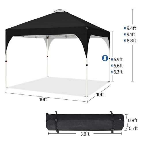 Yaheetech 10x10 Pop Up Canopy Tent with Vent, Easy Set Up Tent, Instant Sun Shelter Canopy with Wheeled Bag, 4 Sandbags, 12 Stakes & 4 Ropes, for Parties, Beach, Outdoor, Black - color: Black, size: 10x10