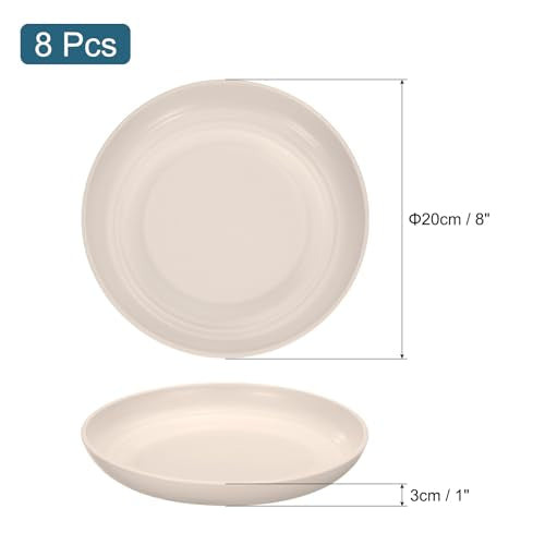 uxcell 8Pcs Plastic Plates Set, 8 Inch Unbreakable Dinner Plates Set Plastic Plates Reusable Dishwasher & Microwave Safe for Restaurants Kitchen Food Outdoor Camping, Ash Gray - color: Beige, size: 8"