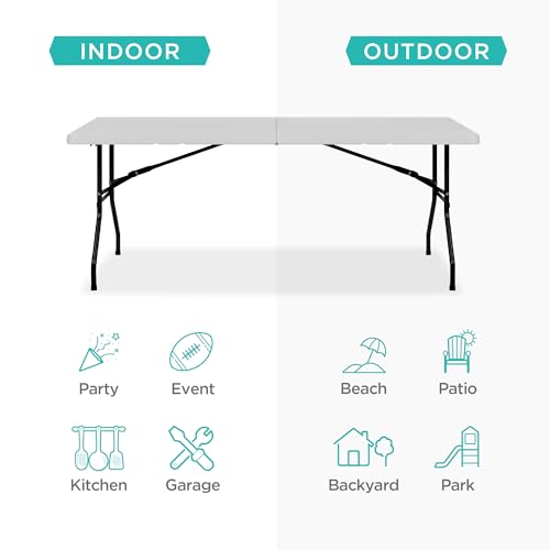 Best Choice Products 6ft Plastic Folding Table, Indoor Outdoor Heavy Duty Portable w/Handle, Lock for Picnic, Party, Camping - Light Gray - color: Light Gray, size: 6ft
